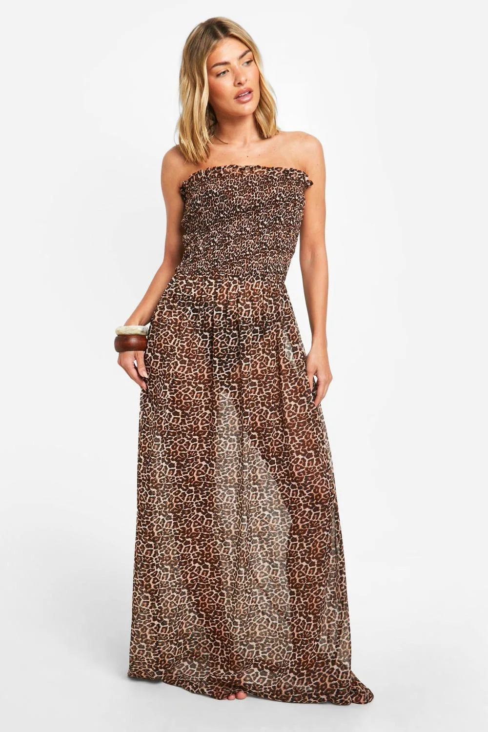 Shirred Bandeau Beach Maxi Dress by boohoo