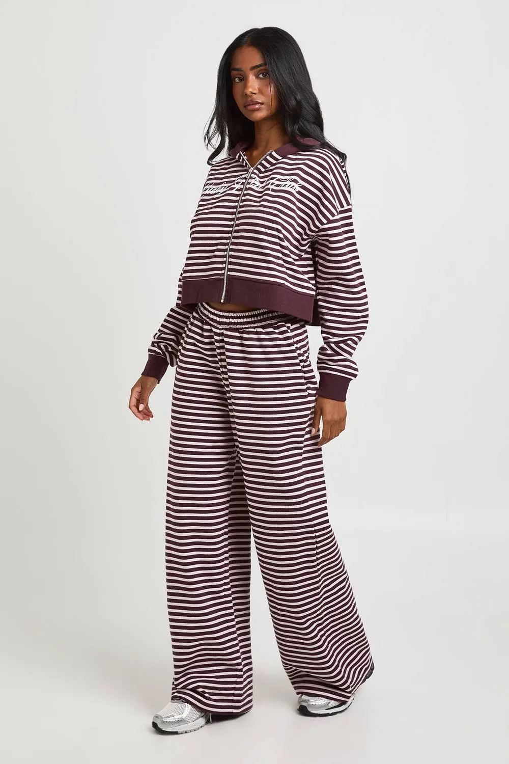 Striped Lucky Girl Club Bum Print Straight Leg Jogger Pants by boohoo