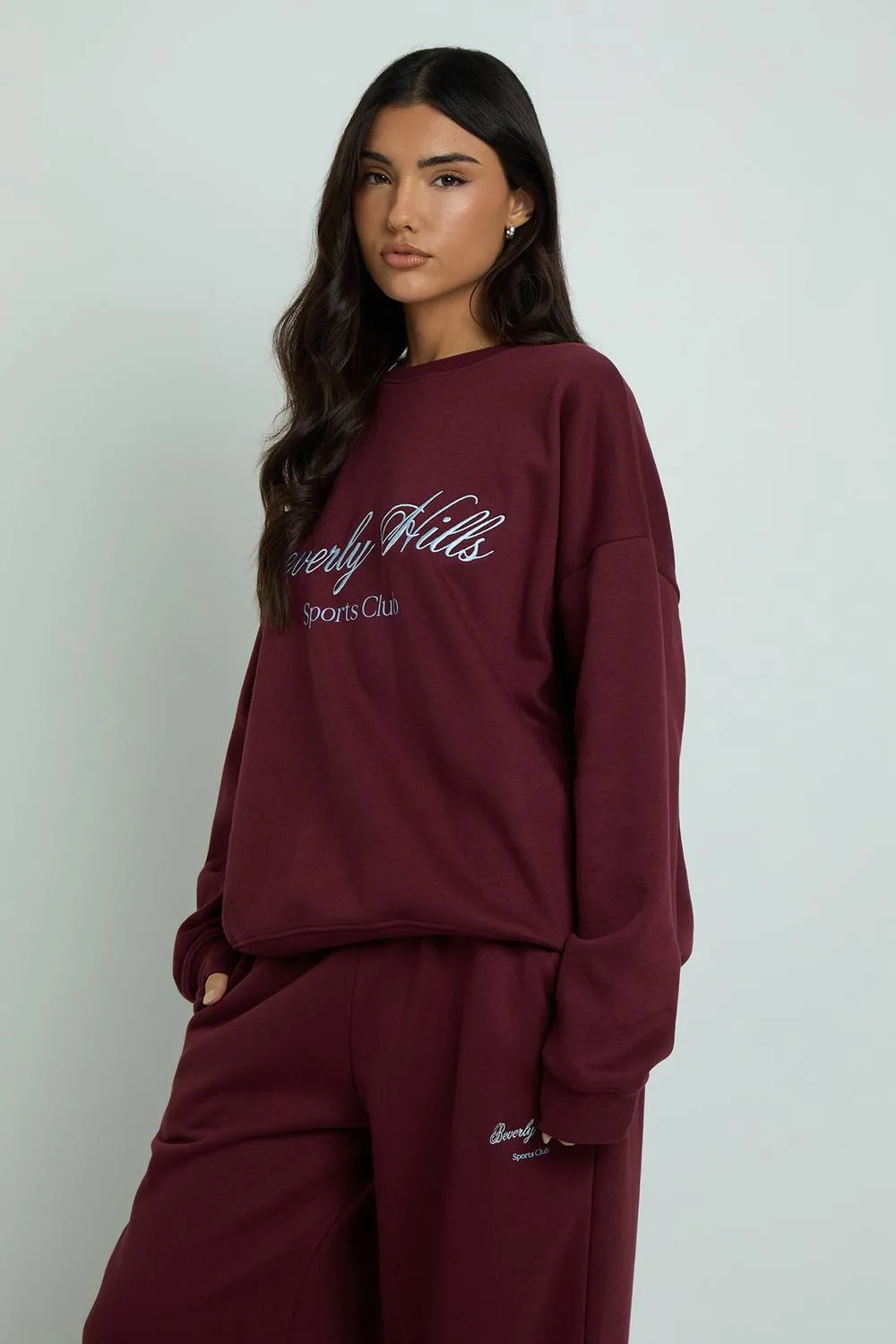 Beverly Hills Embroidered Crew Neck Sweatshirt Tracksuit by boohoo