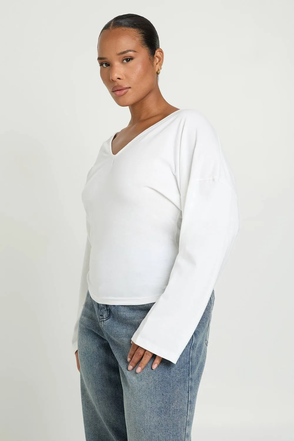 Plus Cinched Waist V Neck Top by boohoo