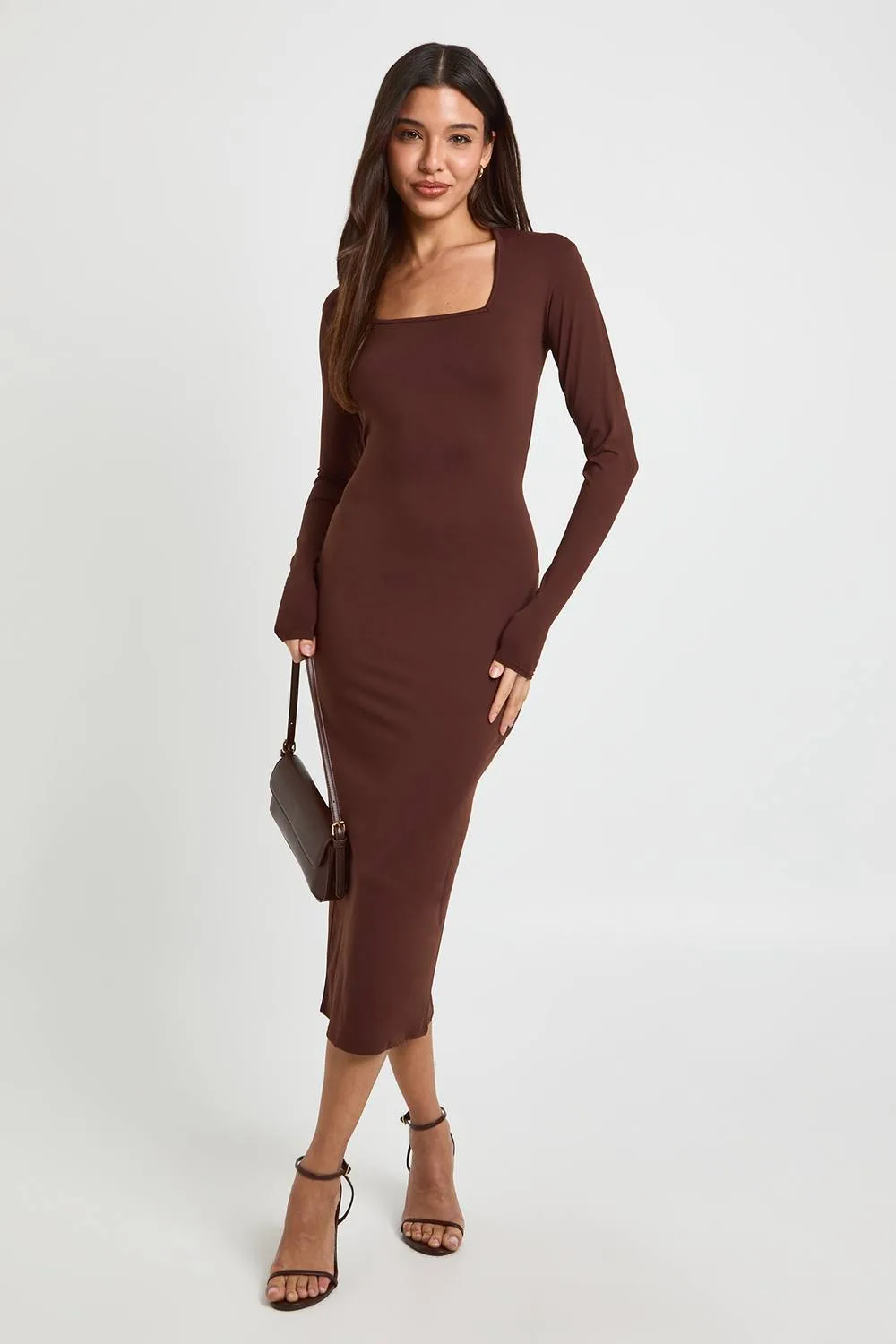 Basic Supersoft Square Neck Long Sleeve Midi Dress by boohoo