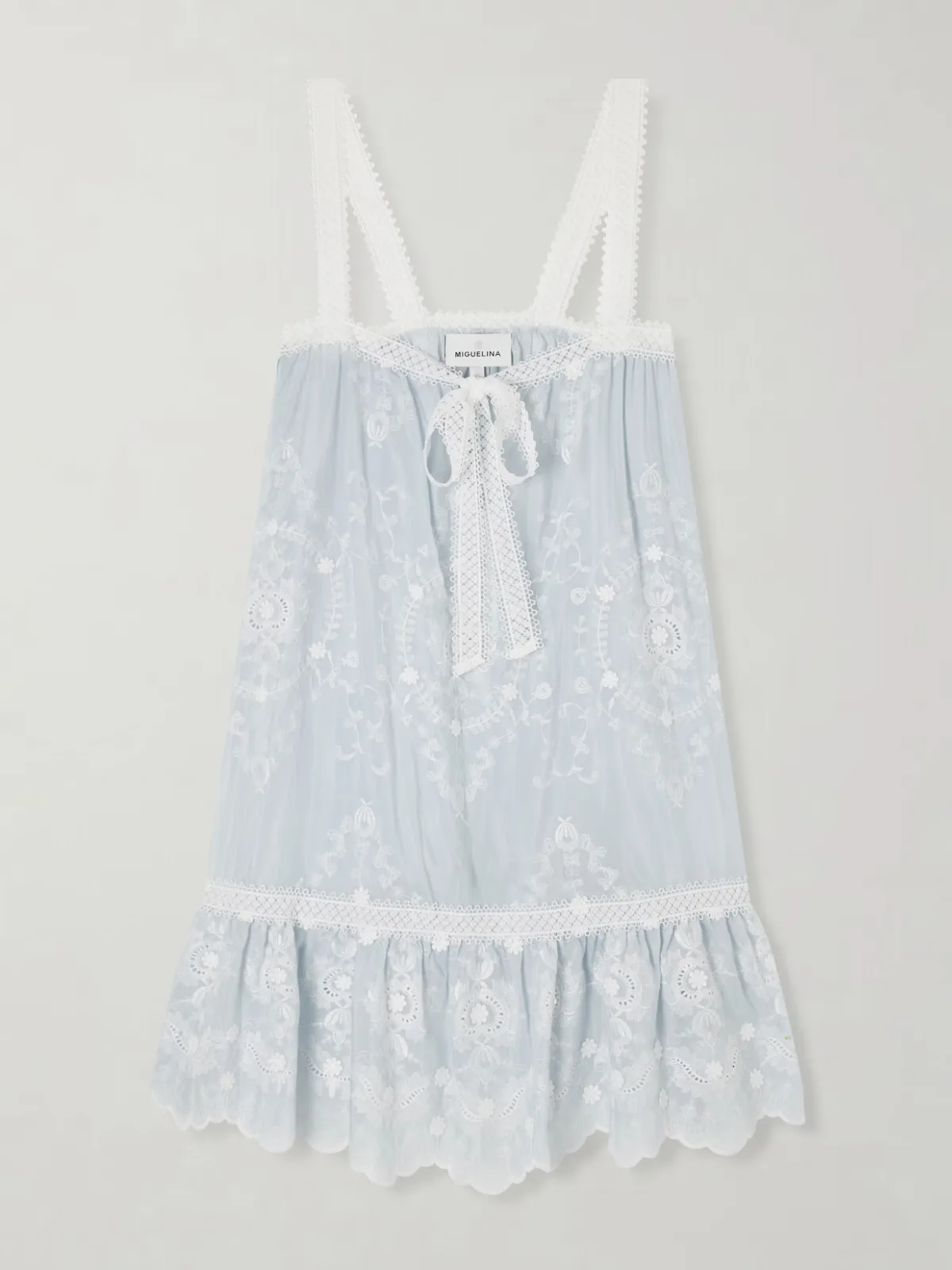 - Havana Bow-detailed Embroidered Silk-blend Voile Mini Dress -