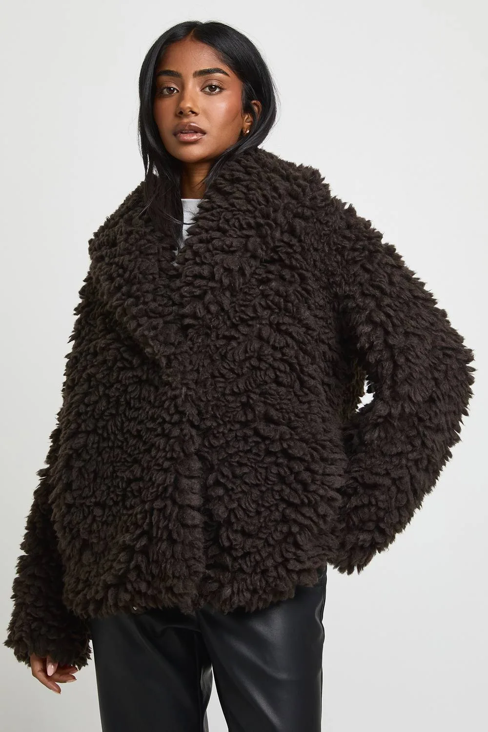 Textured Faux Fur Coat by boohoo