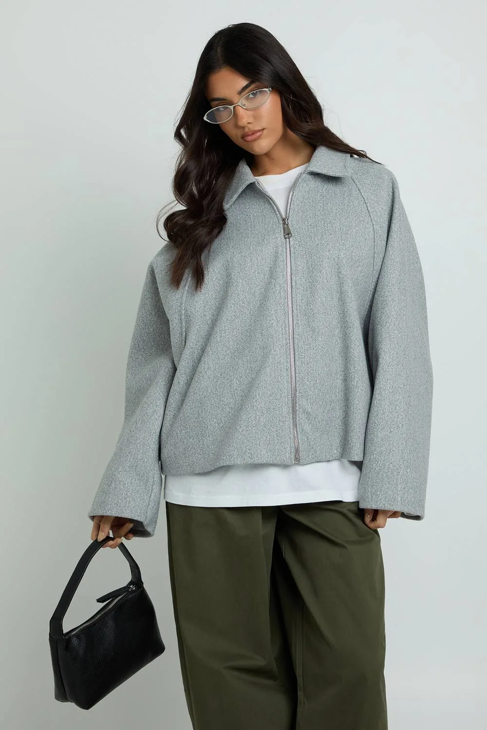 Collared Oversized Wool Look Jacket by boohoo