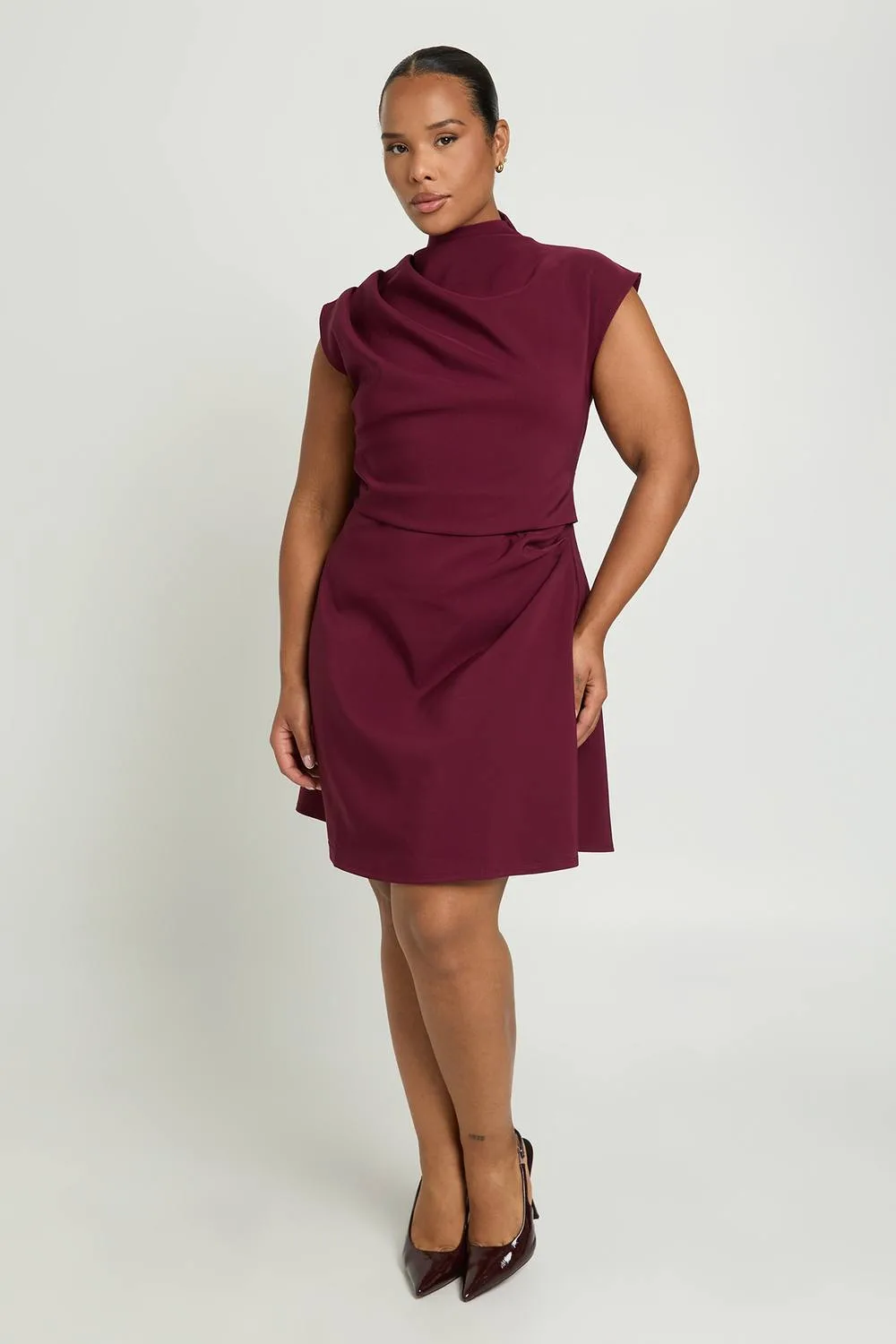 Plus High Neck Ruched Detail Skater Dress by boohoo