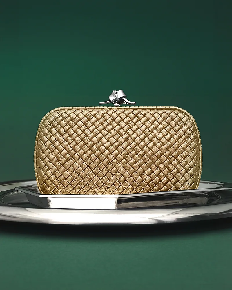 Intreccio Laminated Leather Minaudiere Clutch by Bottega Veneta