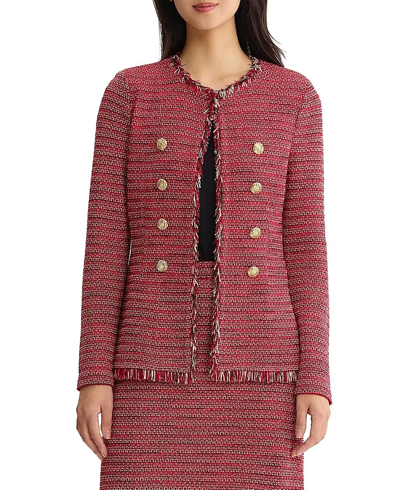 Ming Wang x Anna Marie Fringe Trim Tweed Knit Jacket by Ming Wang
