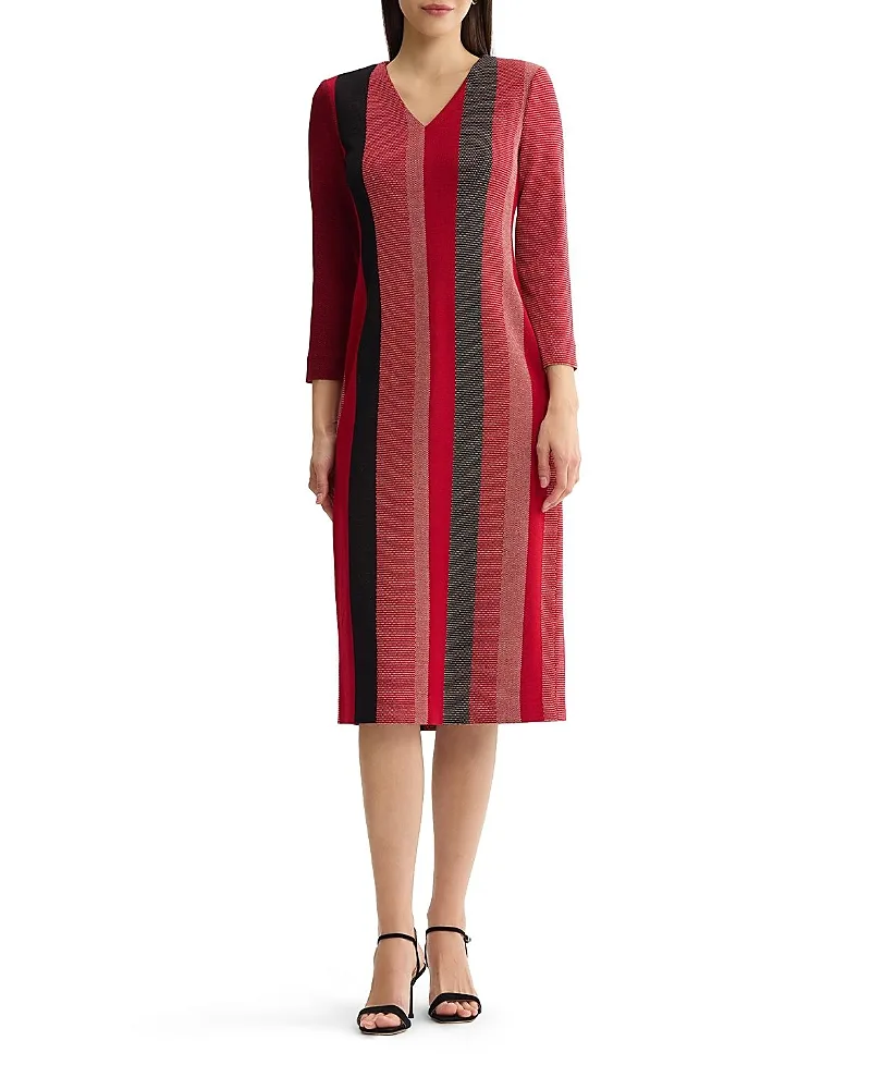 Ming Wang x Anna Marie Striped Lurex Soft Knit Sheath Dress by Ming Wang
