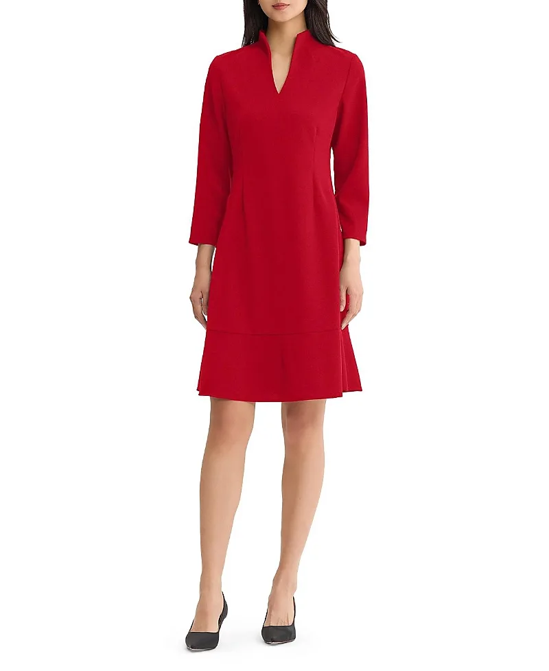 Stretch Deco Crepe Funnel Neck Midi Dress by Ming Wang