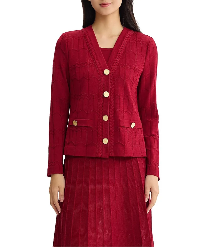 Heritage Braided Trim Knit Cardigan by Misook
