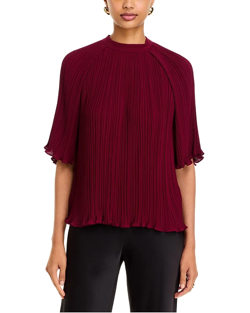 T Tahari Elbow Sleeve Micro Pleated Blouse by Tahari