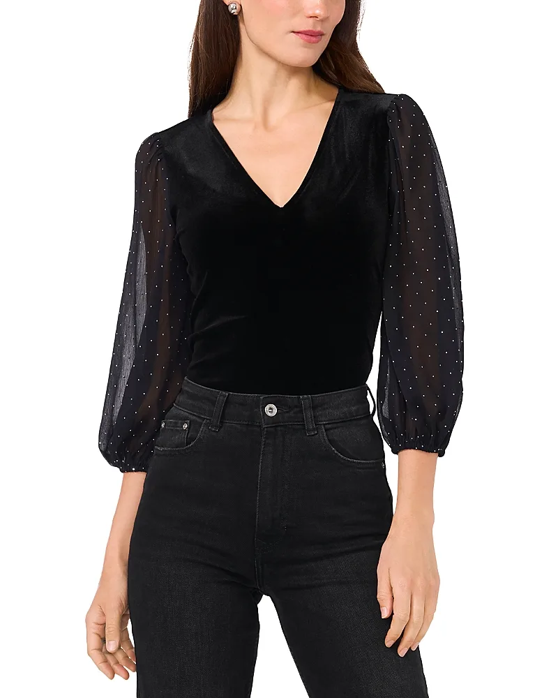Velvet Sheer Sleeve Top by Vince Camuto