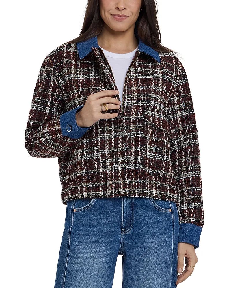 Tweed Denim Trim Baseball Jacket by NYDJ