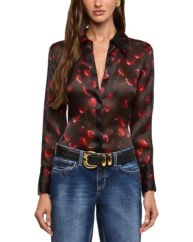 Sona Cherry Print Sheer Silk Blouse by L'AGENCE