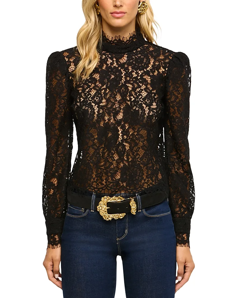 Amarenthe Mock Neck Sheer Lace Blouse