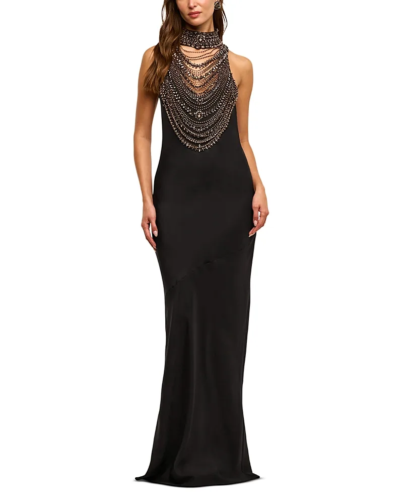 Yuan Draped Crystal Maxi Gown by L'AGENCE