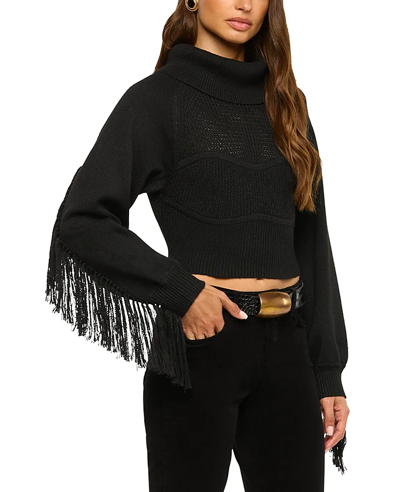 Maddison Fringe Turtleneck Cropped Sweater by L'AGENCE