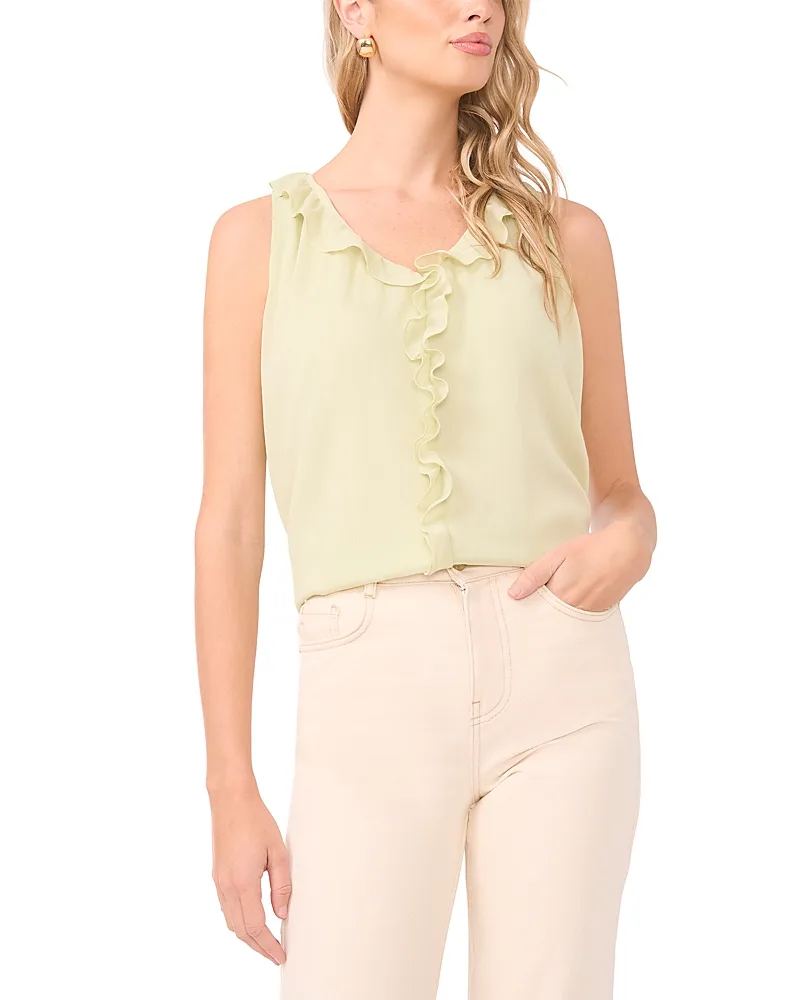 V Neck Sleeveless Ruffle Top by Vince Camuto