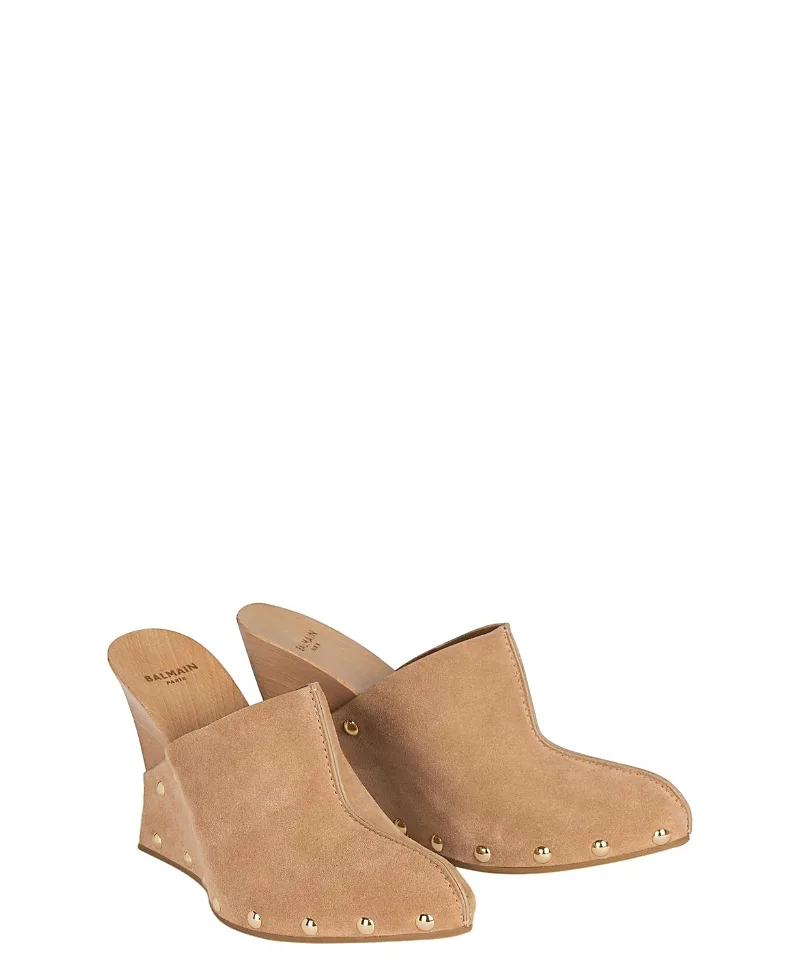 Wedge Clogs in Wood and Suede by Balmain