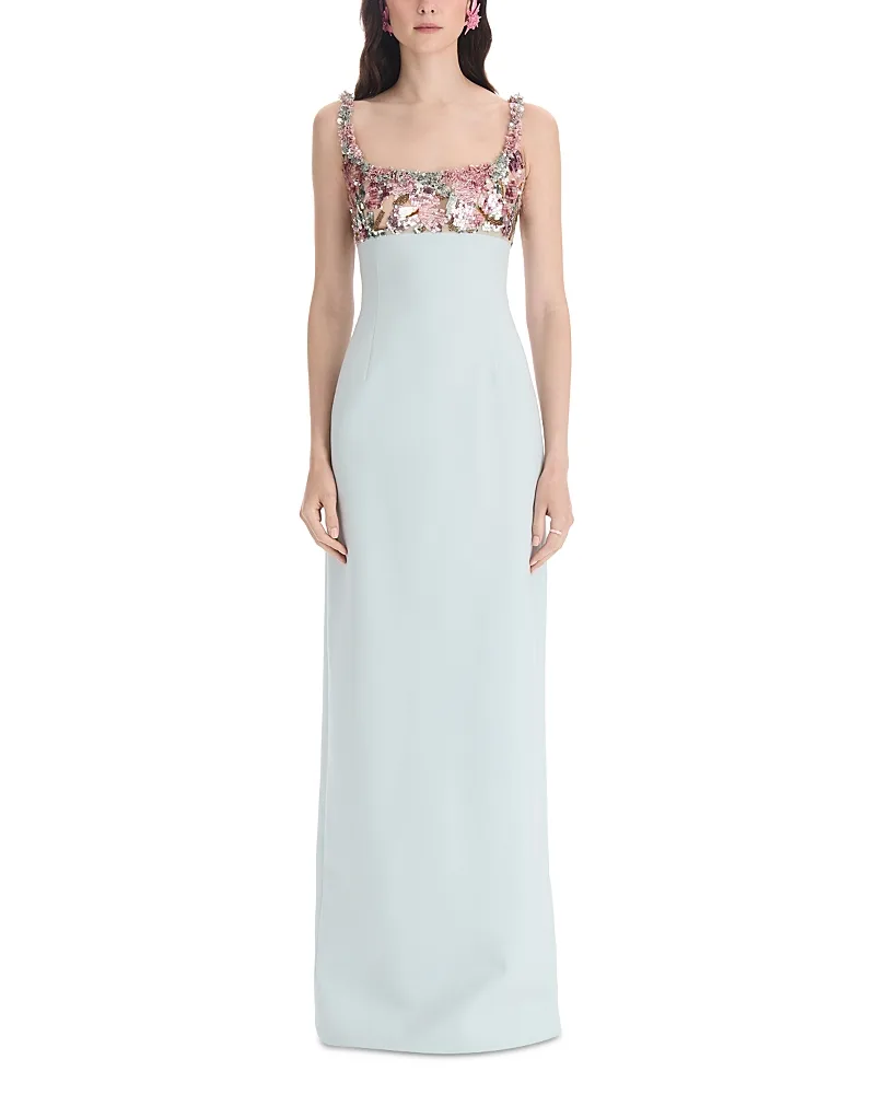 Iris Wool Blend Beaded Bodice Gown by Oscar de la Renta