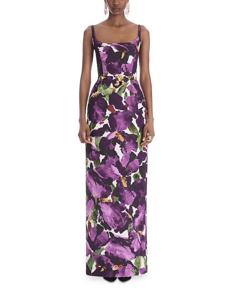 Iris Faille Belted Gown by Oscar de la Renta