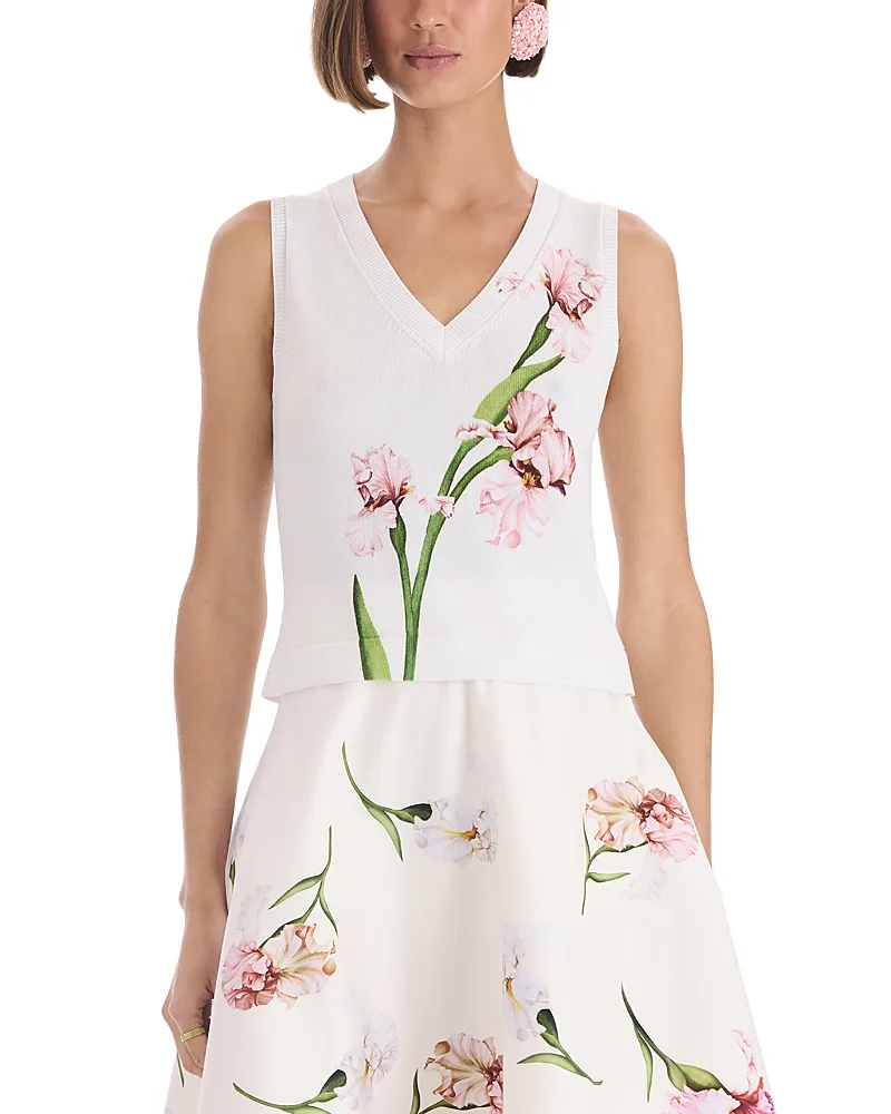 Floral Printed Twinset V Neck Tank by Oscar de la Renta