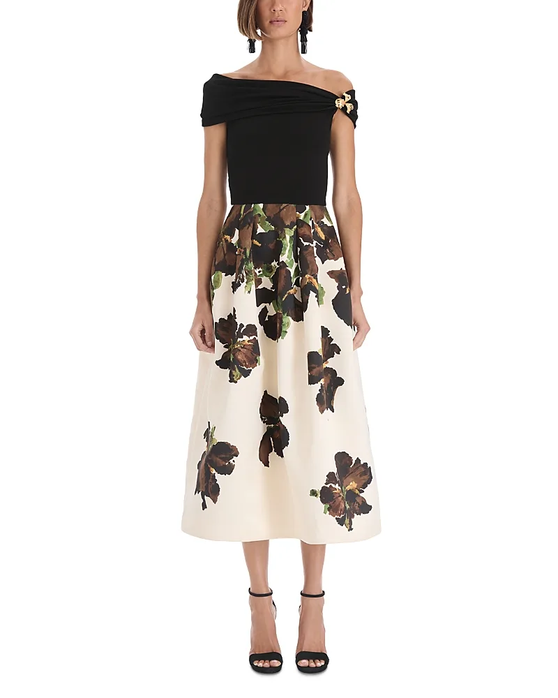 Mixed Media Off Shoulder Dress by Oscar de la Renta