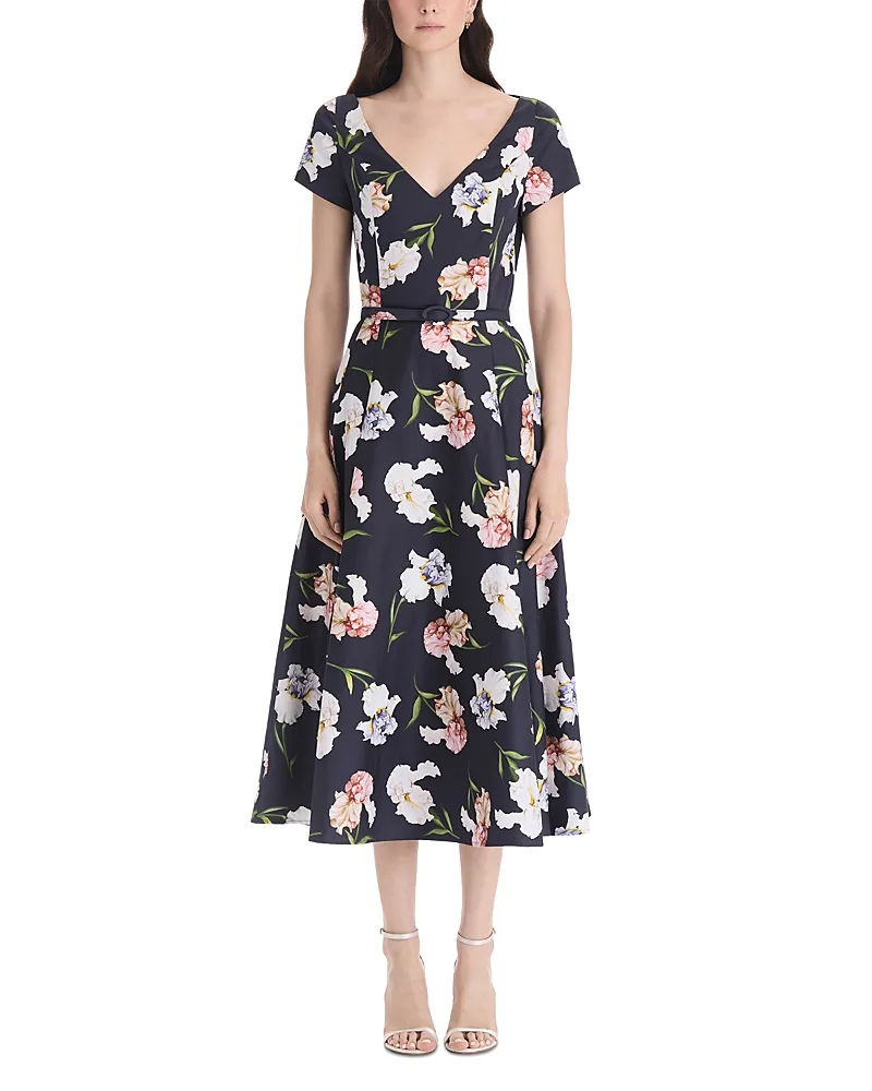 Painted Iris Cotton Stretch Belted Dress