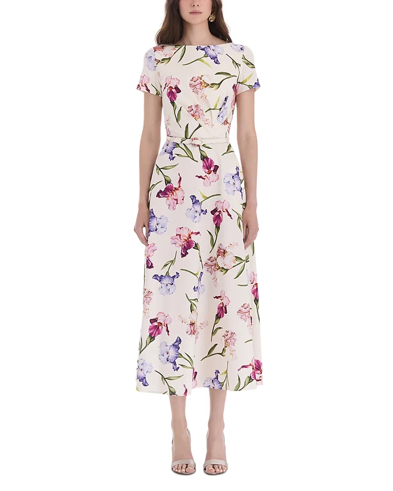 Iris Flower Print Cotton Stretch Dress