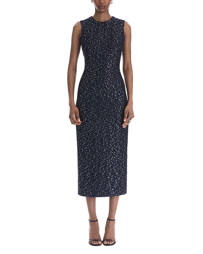 Wool Blend Sleeveless Sequin Dress by Oscar de la Renta