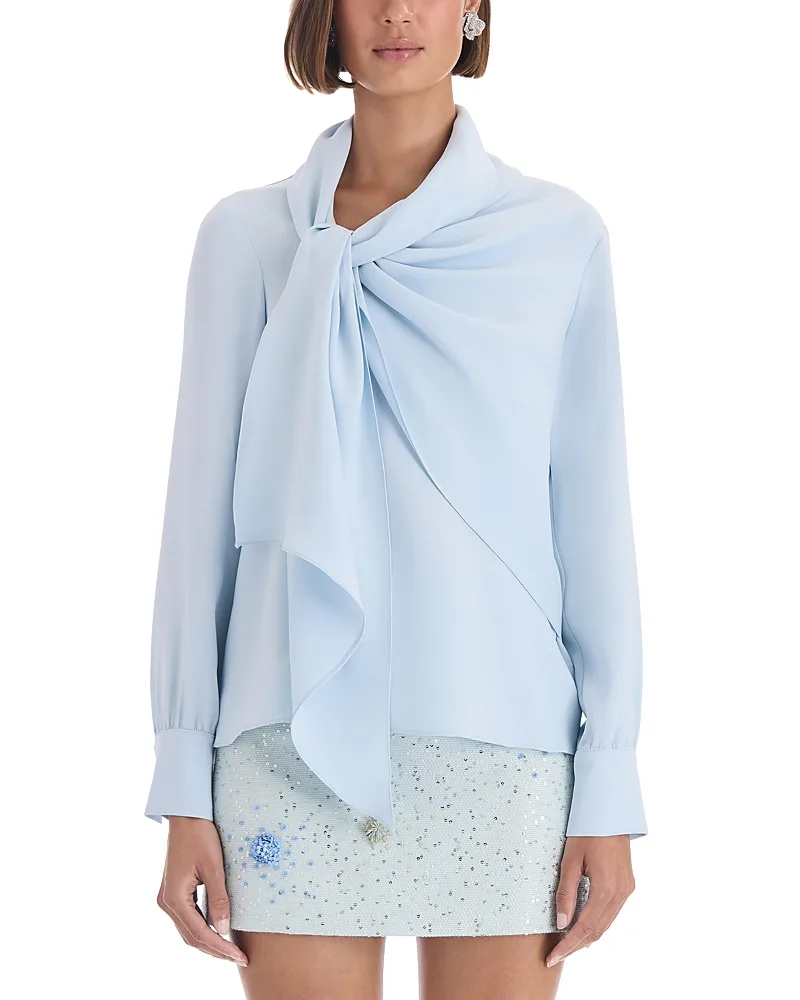 Stretch Silk Tie Neck Blouse by Oscar de la Renta