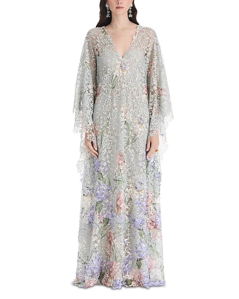 Iris Print Lace Dress by Oscar de la Renta