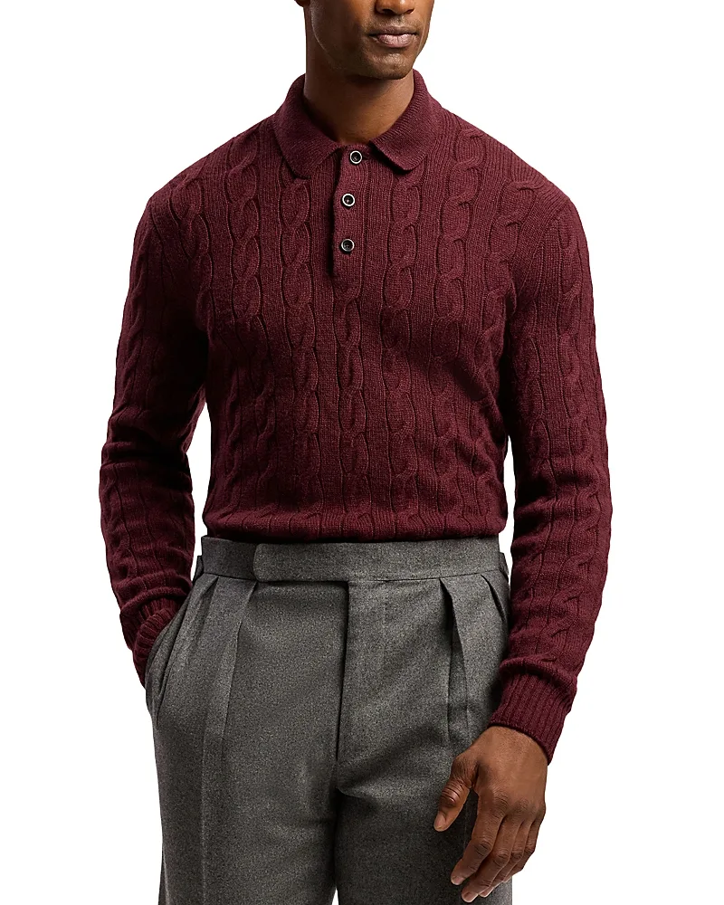 Purple Label Cable Knit Cashmere Polo Sweater by Ralph Lauren