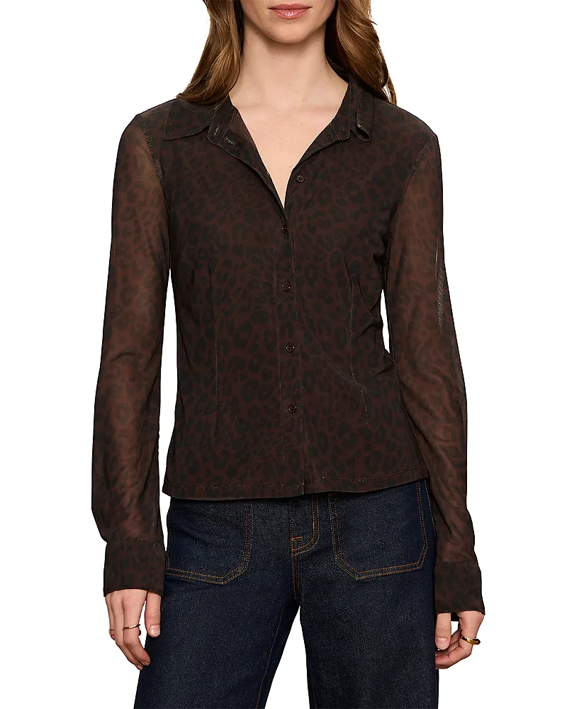 Fitted Mesh Button Down Top