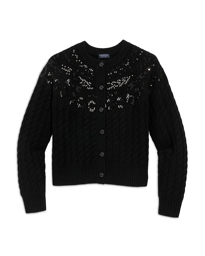 Sequin Cable Crewneck Cardigan by Vineyard Vines
