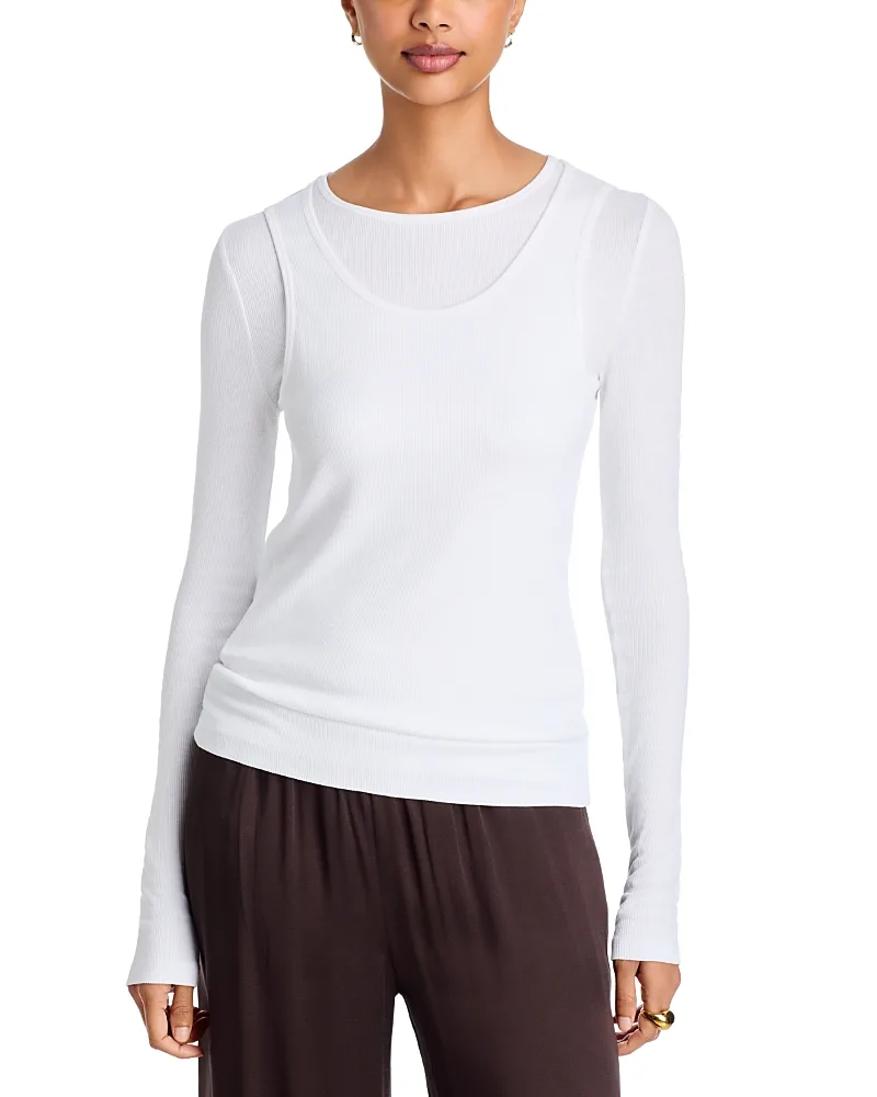 Soft Touch Rib Double Layer Long Sleeve Tee by Majestic