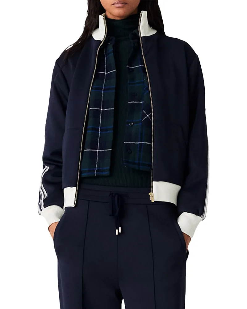 Striped Heart Zip Up Sweatshirt by Maje