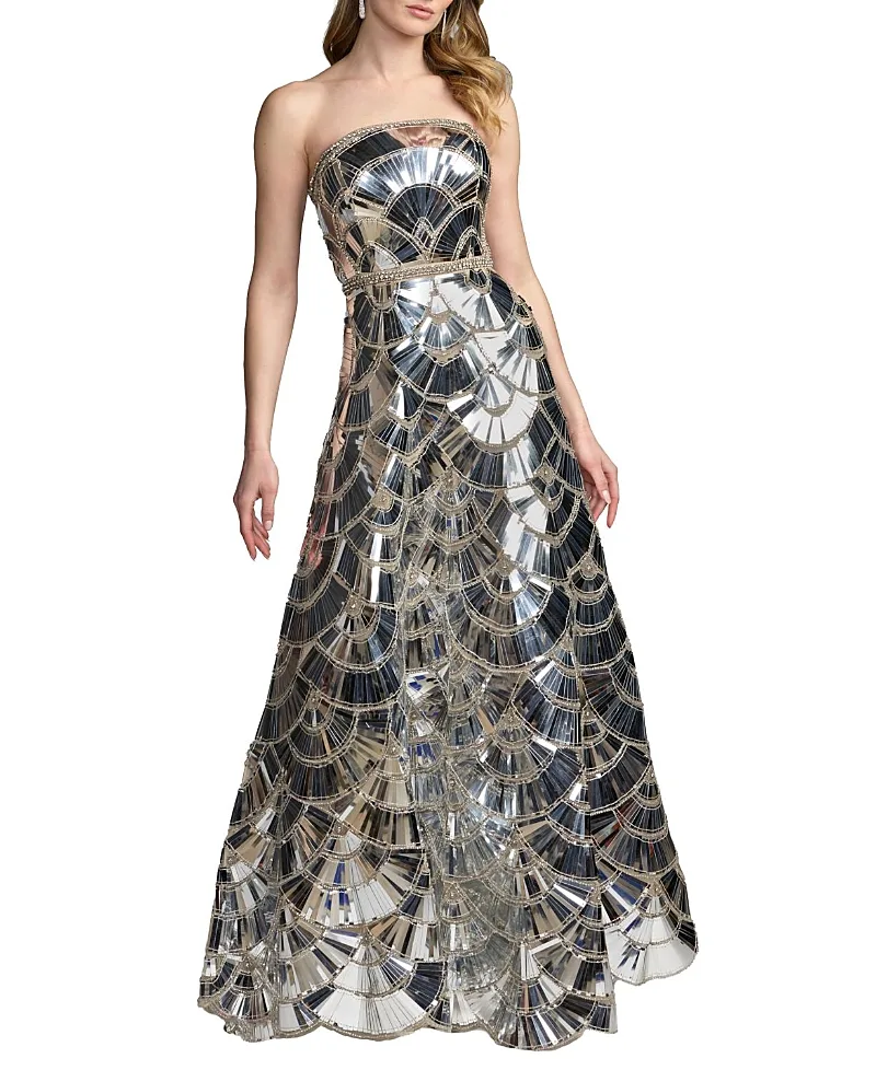 Mac Duggal Strapless Beaded Scallop Ballgown by M.A.C.