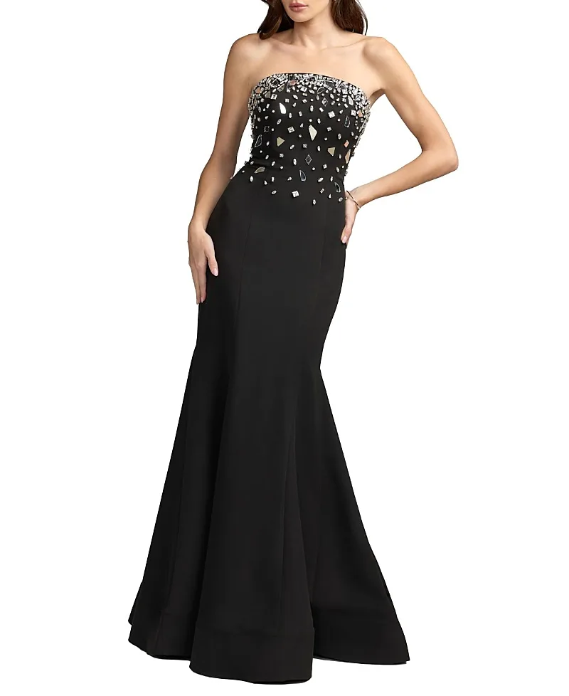 Mac Duggal Strapless Embellished Crepe Mermaid Gown