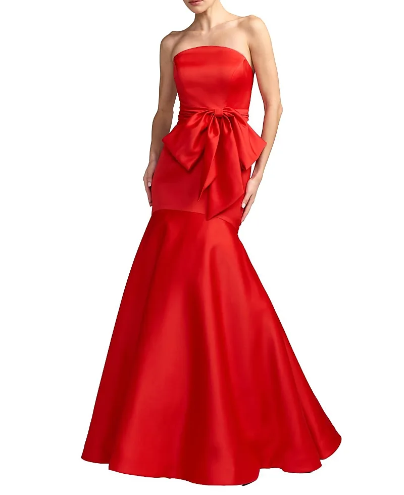 Mac Duggal Strapless Satin Mermaid Gown with Oversize Bow