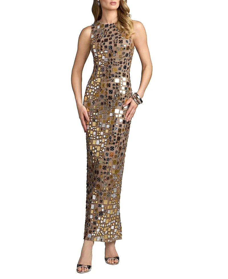 Mac Duggal Sleeveless Geometric Embellished Column Dress by M.A.C.