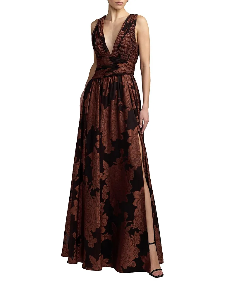 Mac Duggal Burnout Chiffon Sleeveless V Neck a Line Gown