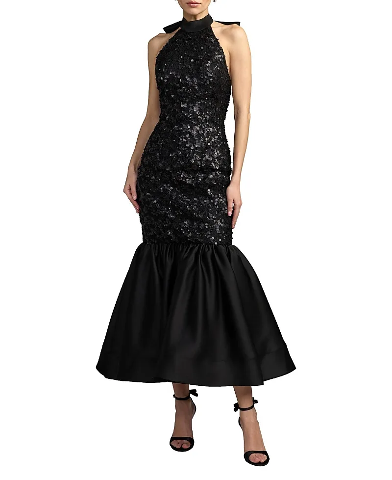 Mac Duggal Sequin Lace & Satin Halter Neck Mermaid Midi Dress by M.A.C.