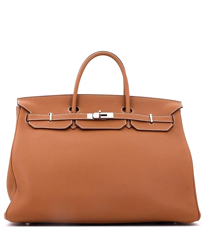 Pre-Owned Birkin 40 Handbag Brown Togo with Palladium Hardware by Hermes