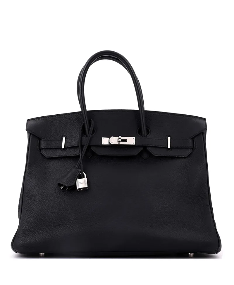 Pre-Owned Birkin 35 Handbag Black Clemence with Palladium Hardware by Hermes
