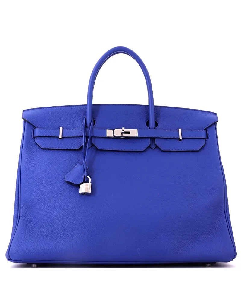 Pre-Owned Birkin 40 Handbag Blue Togo with Palladium Hardware by Hermes