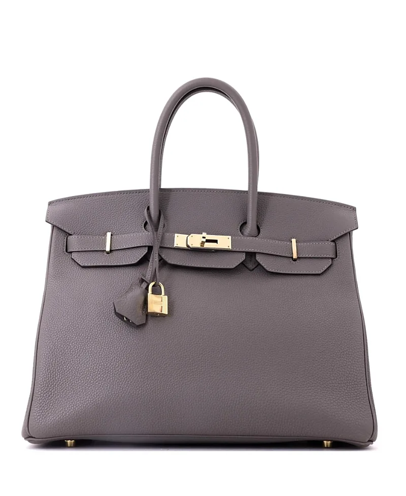 Pre-Owned Birkin 35 Handbag Grey Togo with Gold Hardware by Hermes