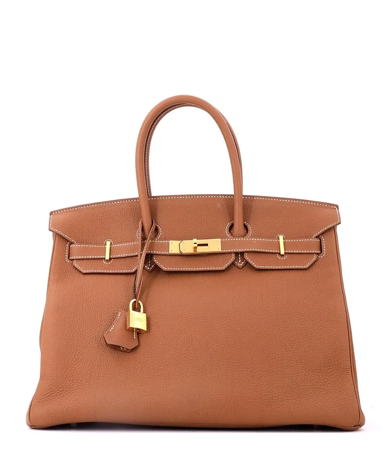 Pre-Owned Birkin 35 Handbag Togo with Gold Hardware by Hermes