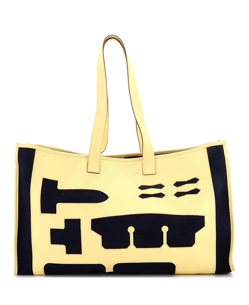 Pre-Owned Gm Petit H Skeleton Tote Toile and Leather by Hermes