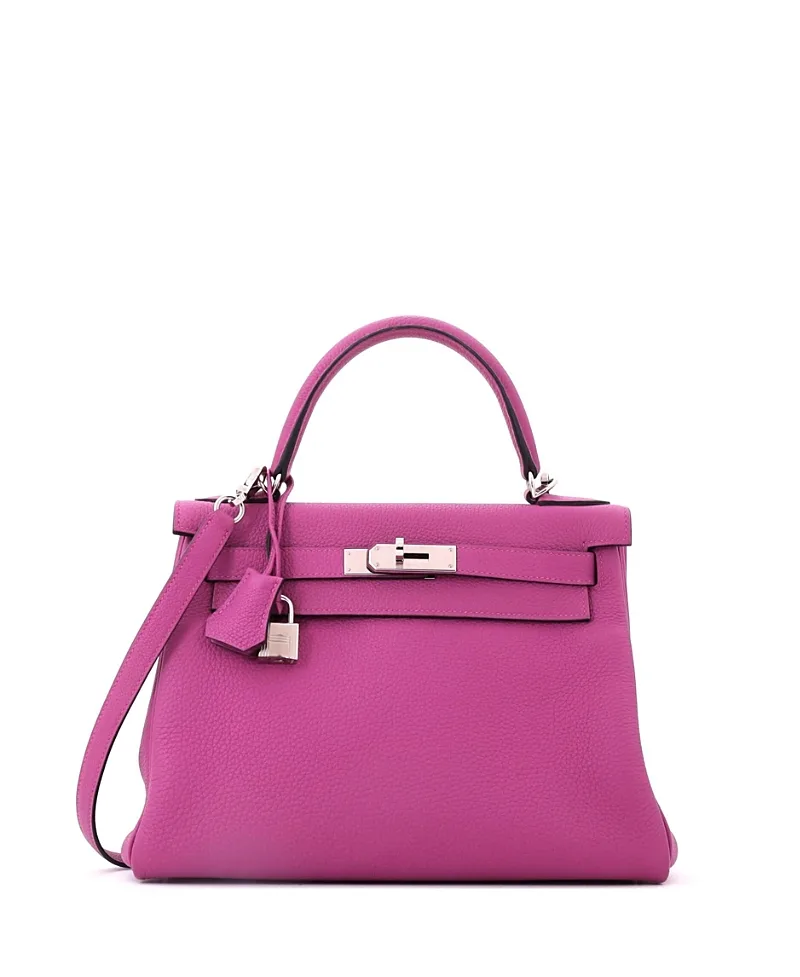 Pre-Owned Kelly 28 Handbag Togo with Palladium Hardware by Hermes